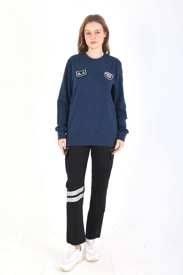 YENİ Sıfır Yaka Paramedik Petrol Mavisi Örme Kumaş Swit (Unisex)