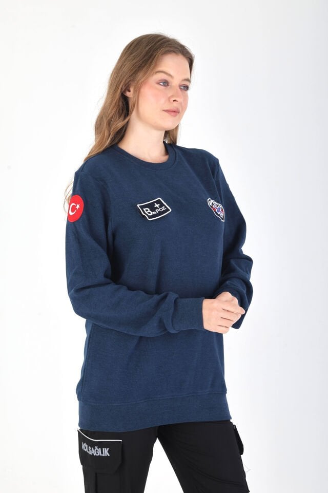 YENİ Sıfır Yaka Paramedik Petrol Mavisi Örme Kumaş Swit (Unisex)