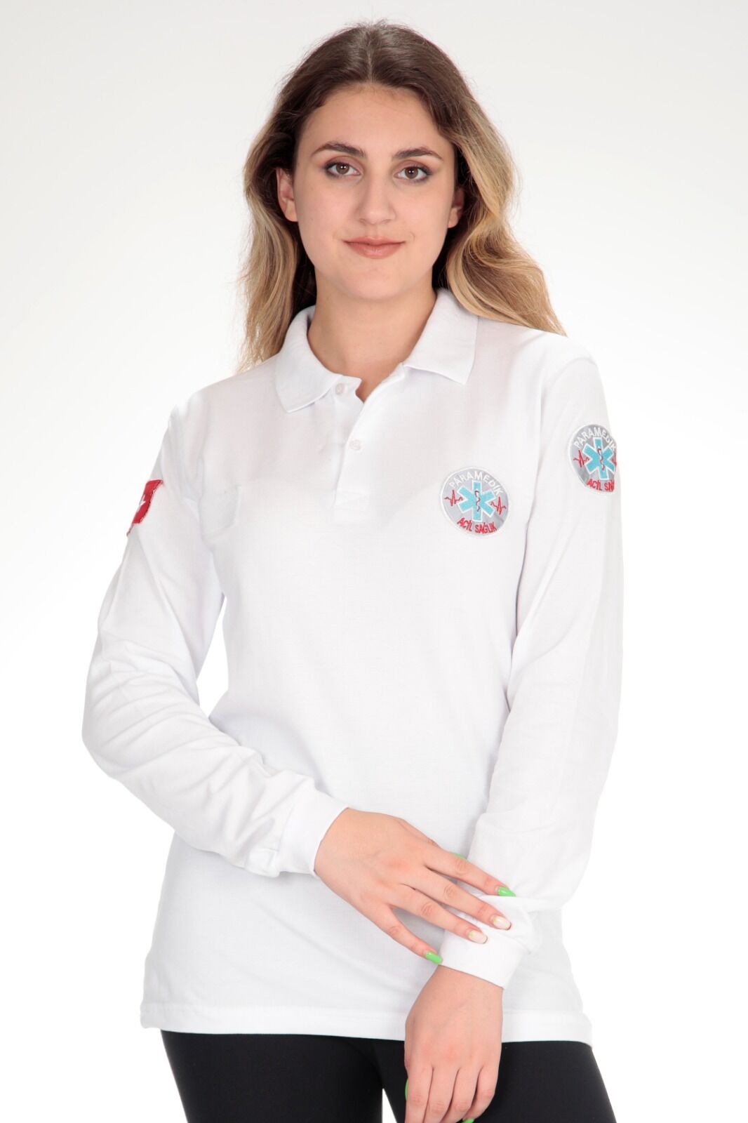 Yeni 112 Paramedik Beyaz Uzun Kollu Lacost T-shirt (Unisex)