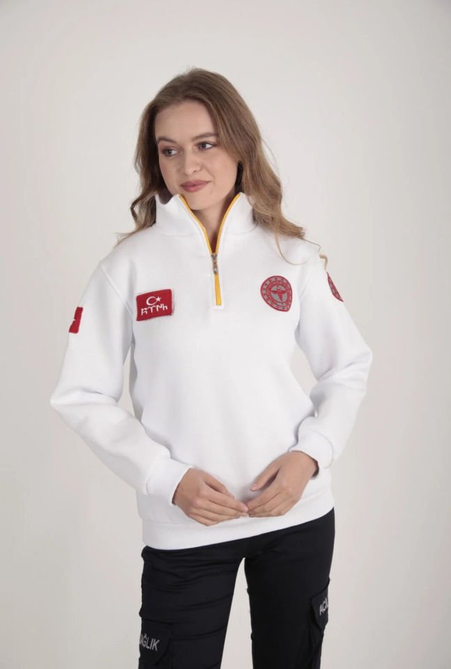 Yeni Evde Sağlık Beyaz Fermuarlı Swit (Unisex)