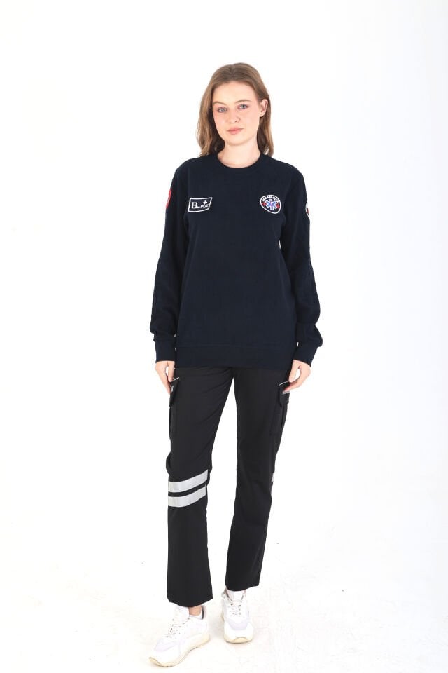 YENİ Sıfır Yaka Paramedik Lacivert Örme Kumaş Swit (Unisex)