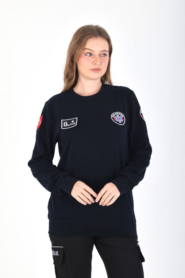 YENİ Sıfır Yaka Paramedik Lacivert Örme Kumaş Swit (Unisex)