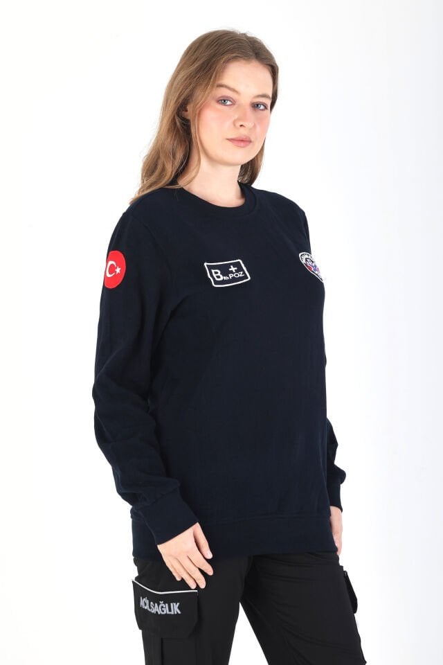 YENİ Sıfır Yaka Paramedik Lacivert Örme Kumaş Swit (Unisex)