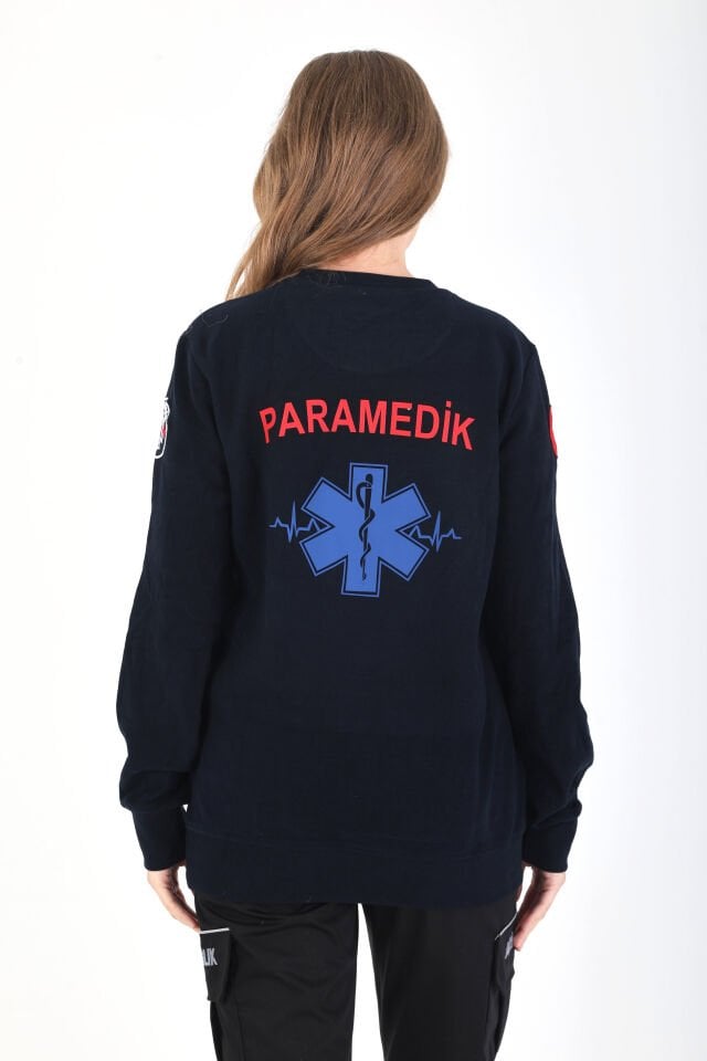 YENİ Sıfır Yaka Paramedik Lacivert Örme Kumaş Swit (Unisex)