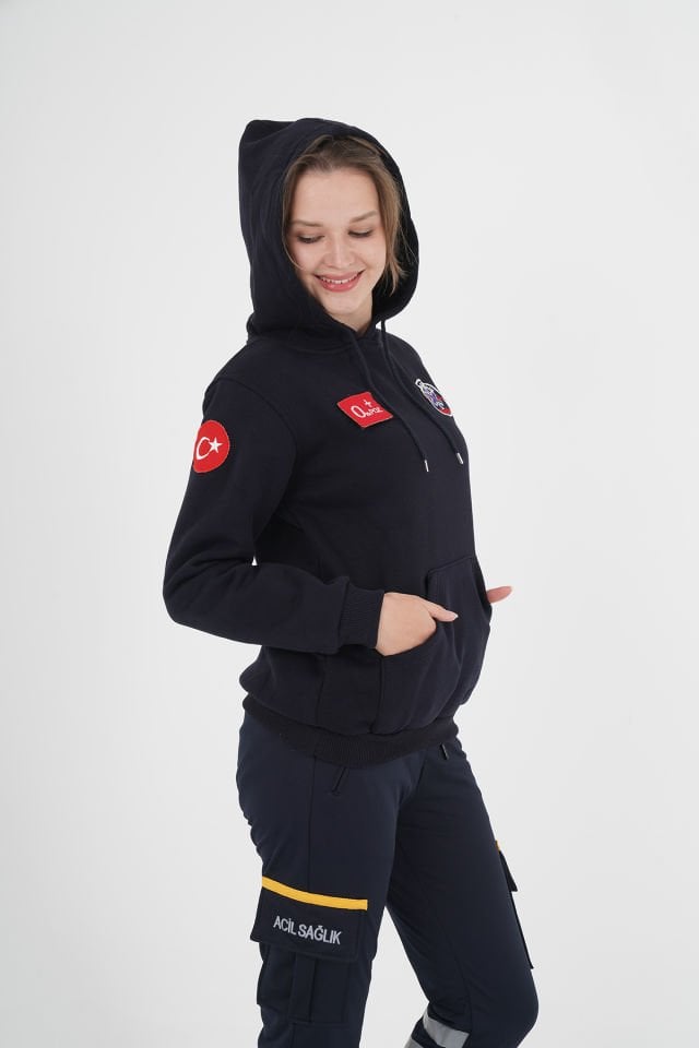 Yeni Lacivert Paramedik Kapşonlu Swit (Unisex)