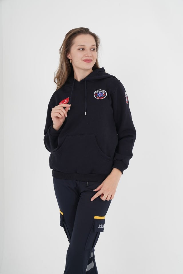 Yeni Lacivert Paramedik Kapşonlu Swit (Unisex)