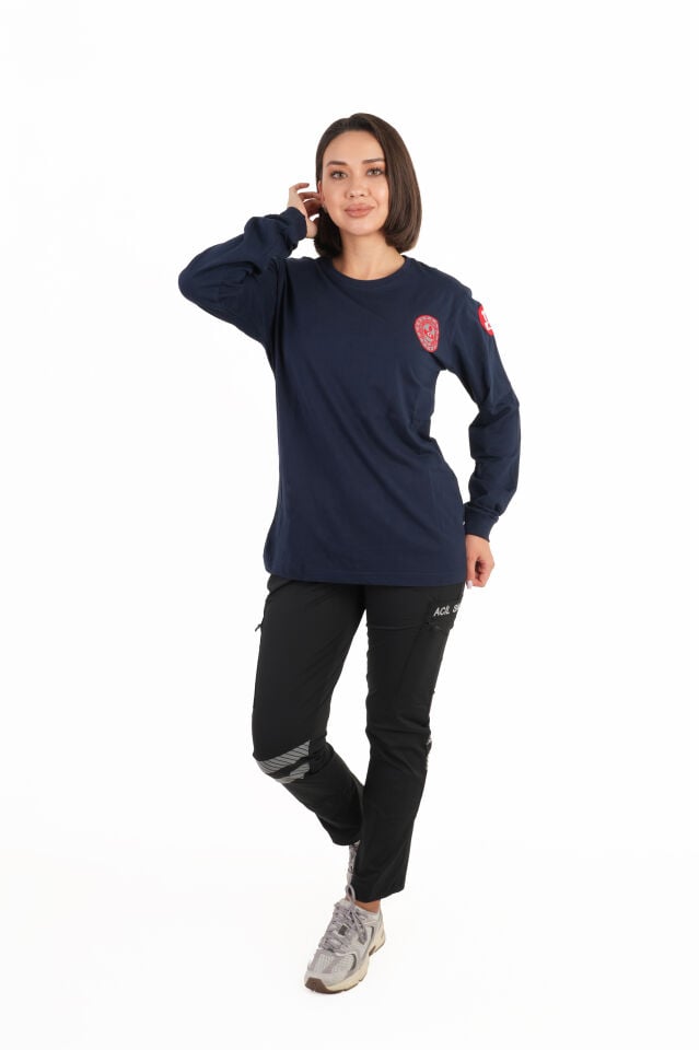 112 ÇAĞRI MERKEZİ Uzun Kollu Lacivert Penye T-shirt (Unisex)
