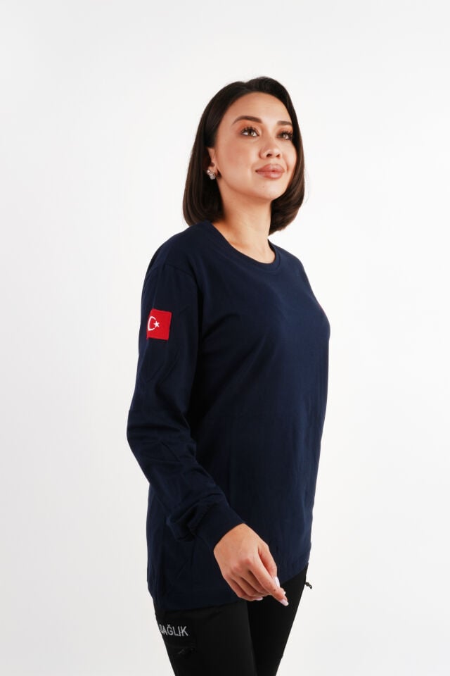 112 ÇAĞRI MERKEZİ Uzun Kollu Lacivert Penye T-shirt (Unisex)