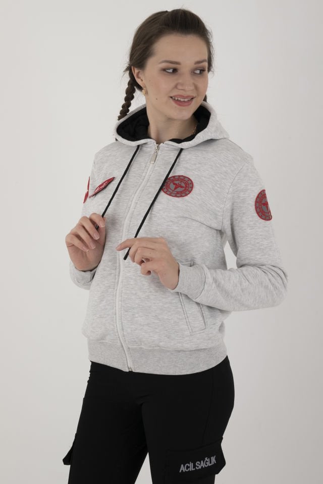 Yeni Açık Gri Evde Sağlık Kapşonlu Polar (Unisex)