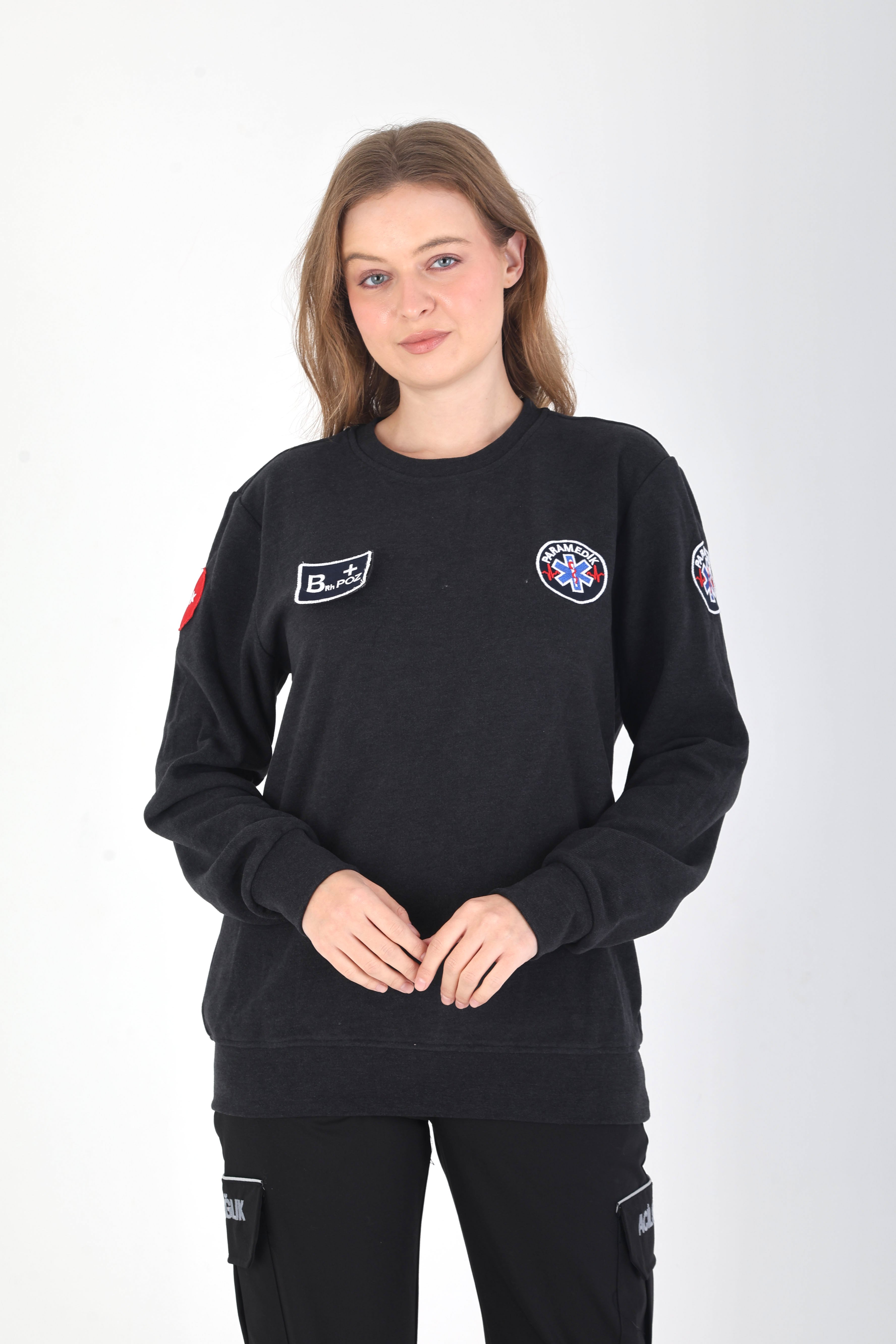 YENİ Sıfır Yaka Paramedik Füme Örme Kumaş Swit (Unisex)