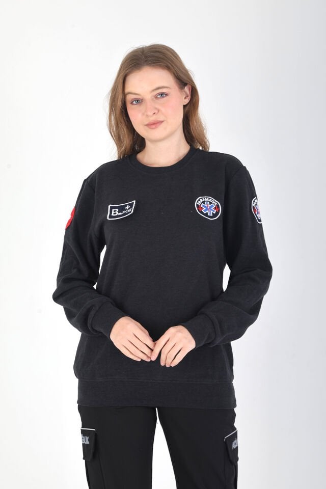 YENİ Sıfır Yaka Paramedik Füme Örme Kumaş Swit (Unisex)