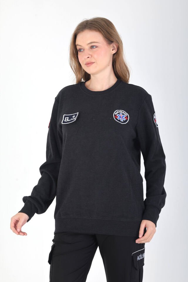 YENİ Sıfır Yaka Paramedik Füme Örme Kumaş Swit (Unisex)