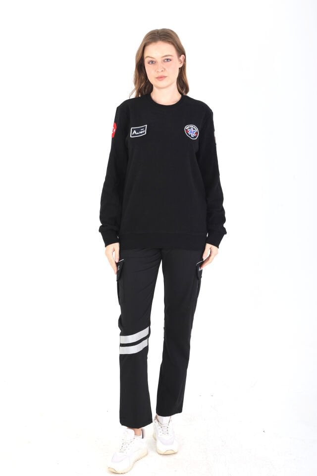 YENİ Sıfır Yaka Paramedik Siyah Örme Kumaş Swit (Unisex)