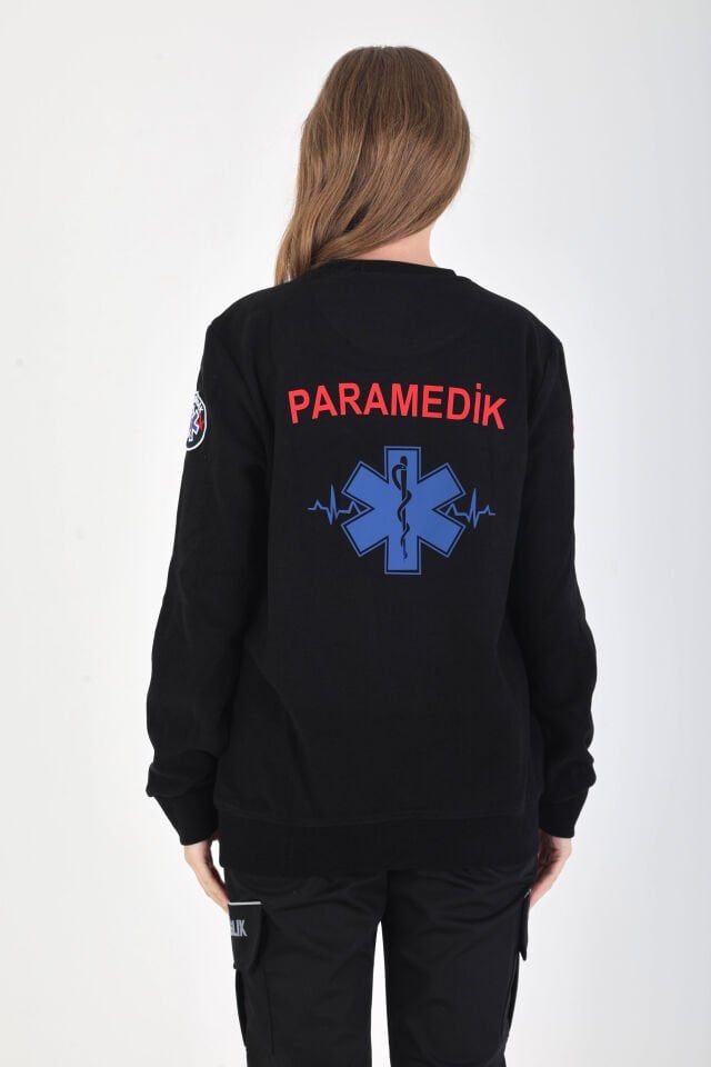 YENİ Sıfır Yaka Paramedik Siyah Örme Kumaş Swit (Unisex)