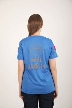Sıfır Yaka Sax Mavisi 112 Acil Sağlık Comfort T-shirt (Unisex-Fileli)
