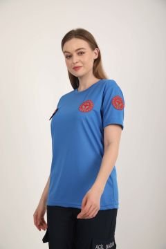 Sıfır Yaka Sax Mavisi 112 Acil Sağlık Comfort T-shirt (Unisex-Fileli)