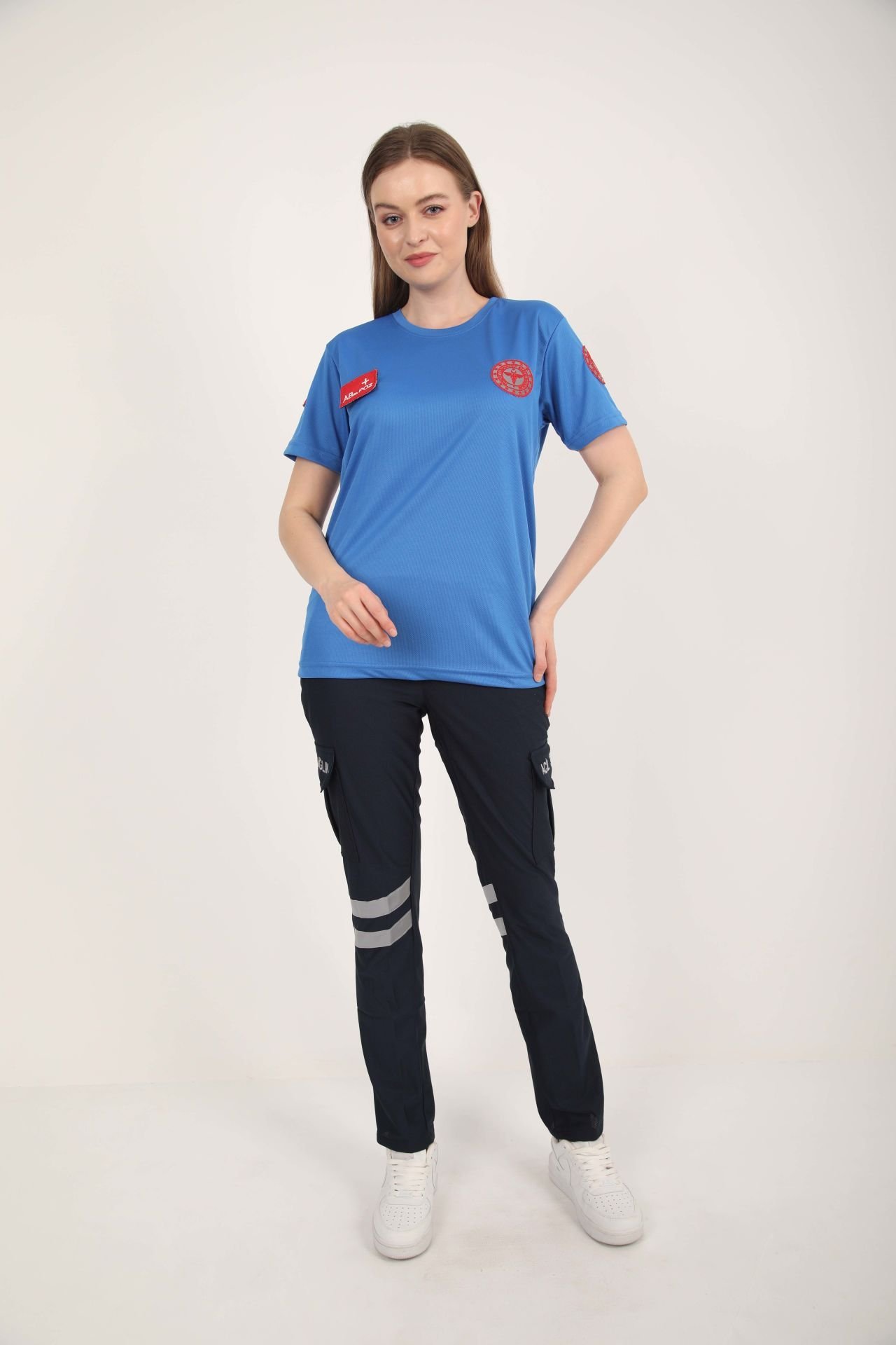 Sıfır Yaka Sax Mavisi 112 Acil Sağlık Comfort T-shirt (Unisex-Fileli)