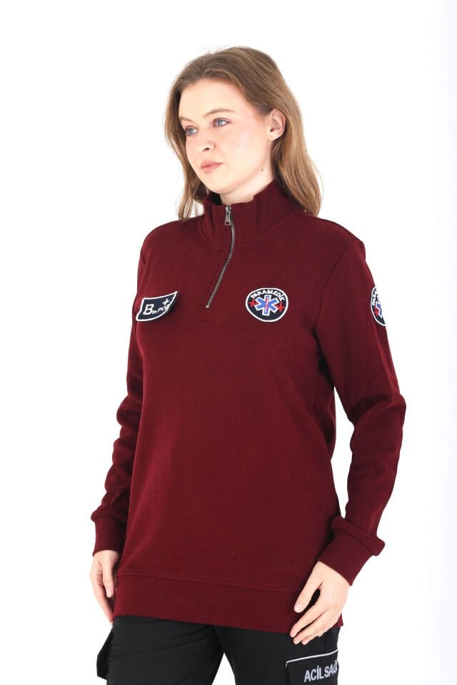 Paramedik Fermuarlı Bordo Örme Kumaş Swit (Unisex)