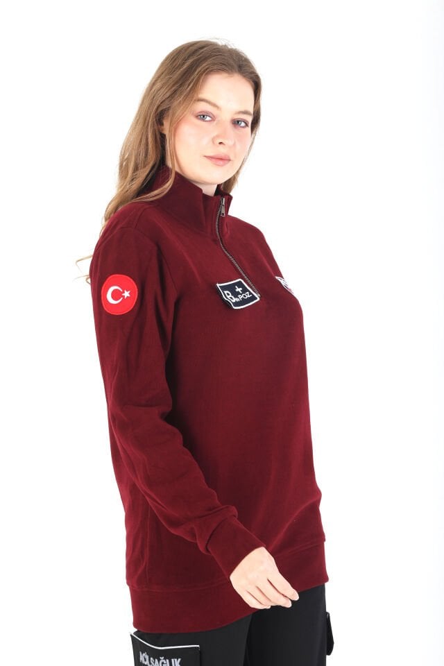 Paramedik Fermuarlı Bordo Örme Kumaş Swit (Unisex)