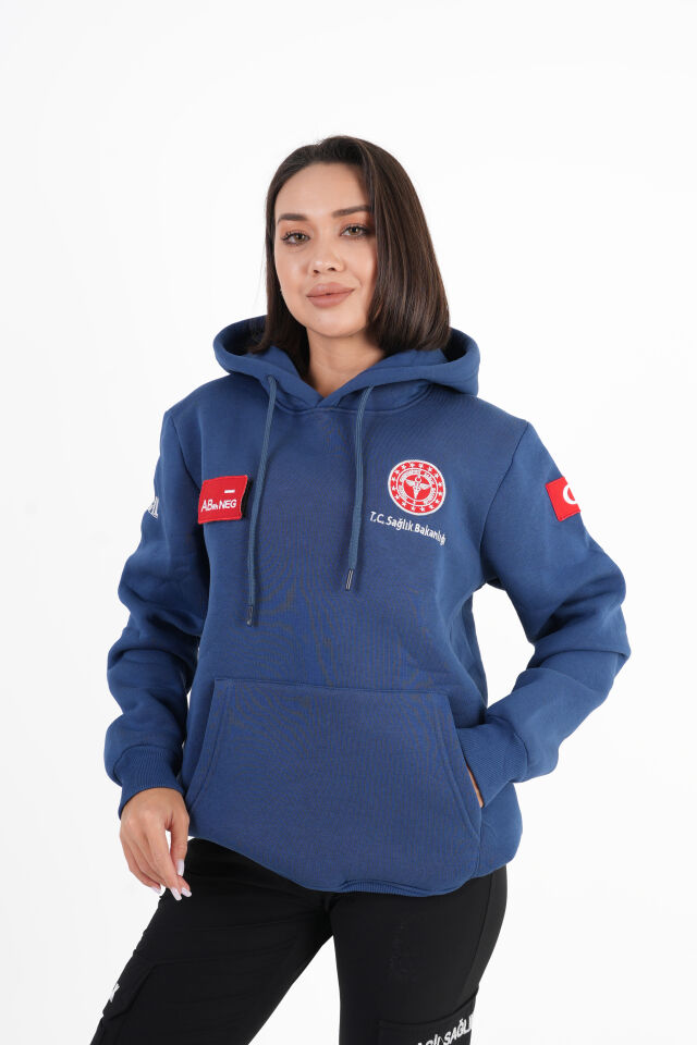 Sağlık bakanlığı 112 Acil Sağlık Petrol Mavisi Kapşonlu Swit (Unisex)