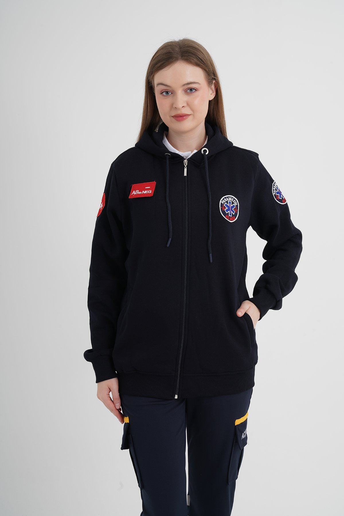 Yeni Siyah Paramedik Kapşonlu Polar (Unisex)