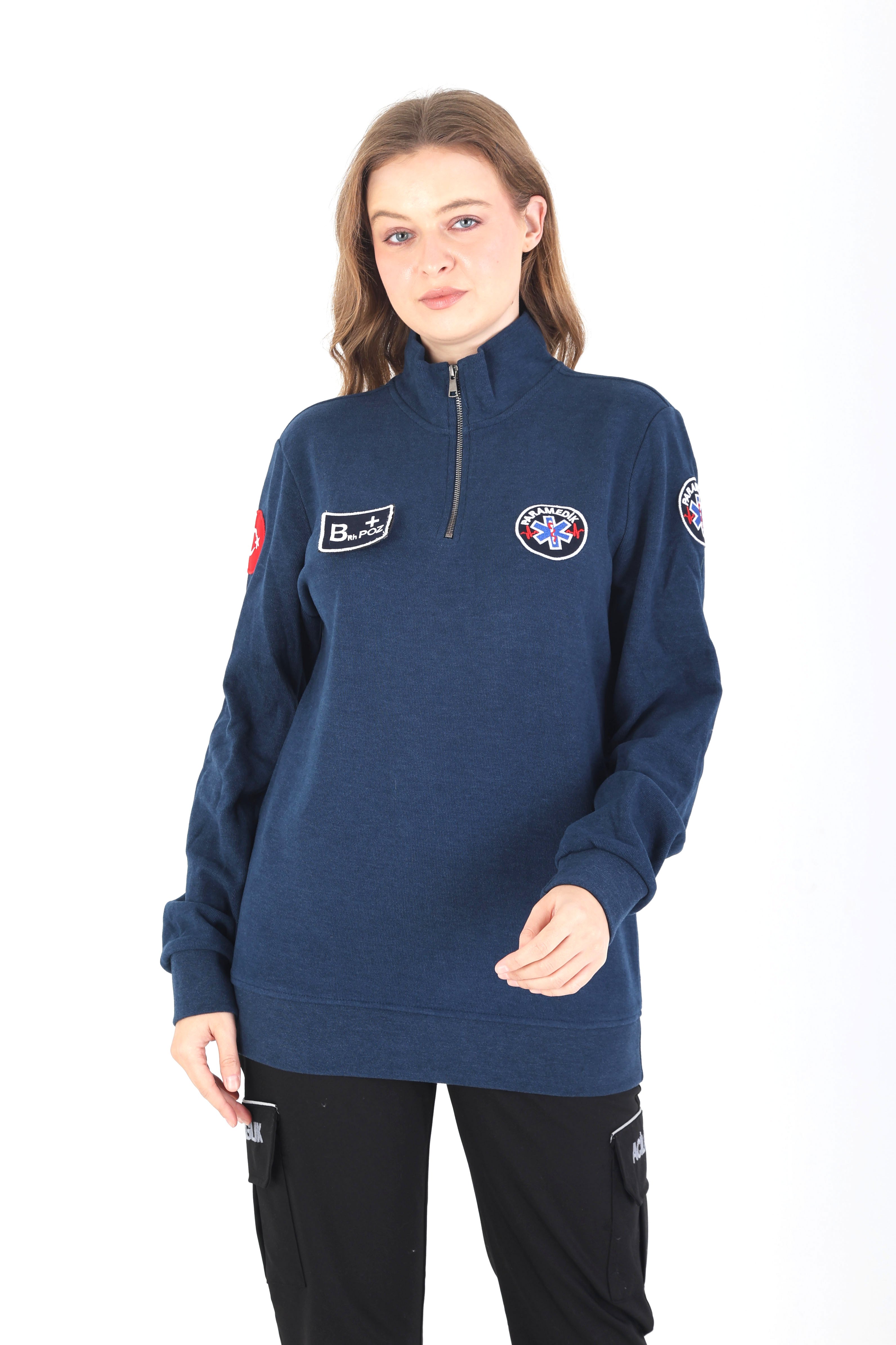 Paramedik Fermuarlı Petrol Mavisi Örme Kumaş Swit (Unisex)