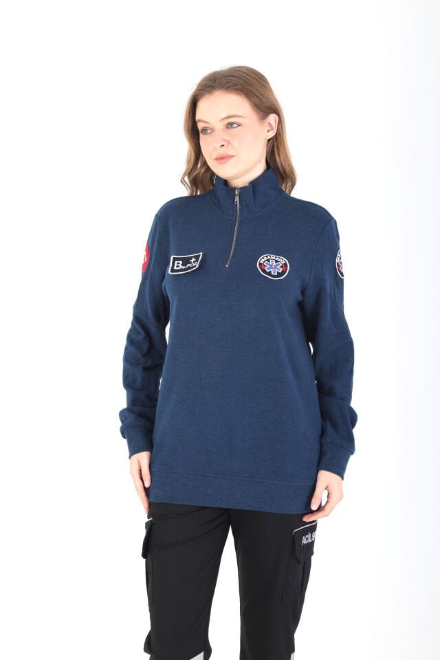 Paramedik Fermuarlı Petrol Mavisi Örme Kumaş Swit (Unisex)