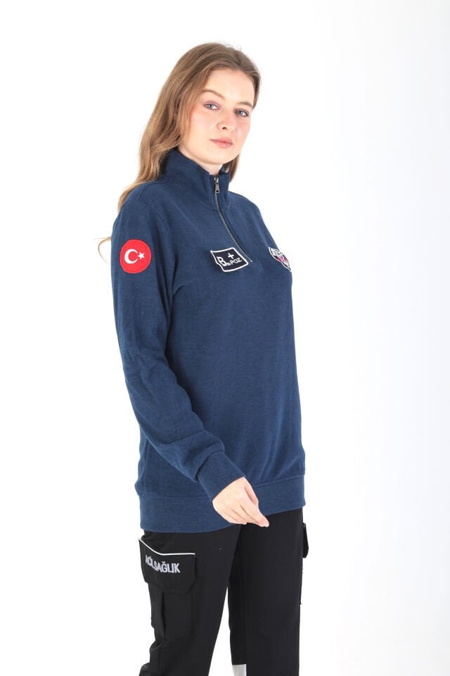 Paramedik Fermuarlı Petrol Mavisi Örme Kumaş Swit (Unisex)