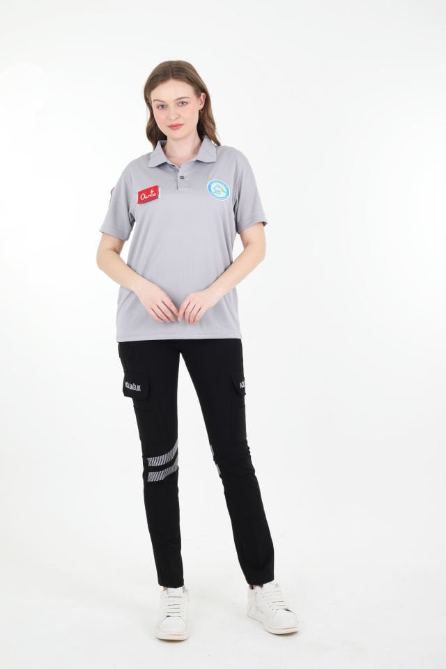 Evde Sağlık Açık Füme Comfort Polo Yaka T-shirt (Unisex-Fileli)