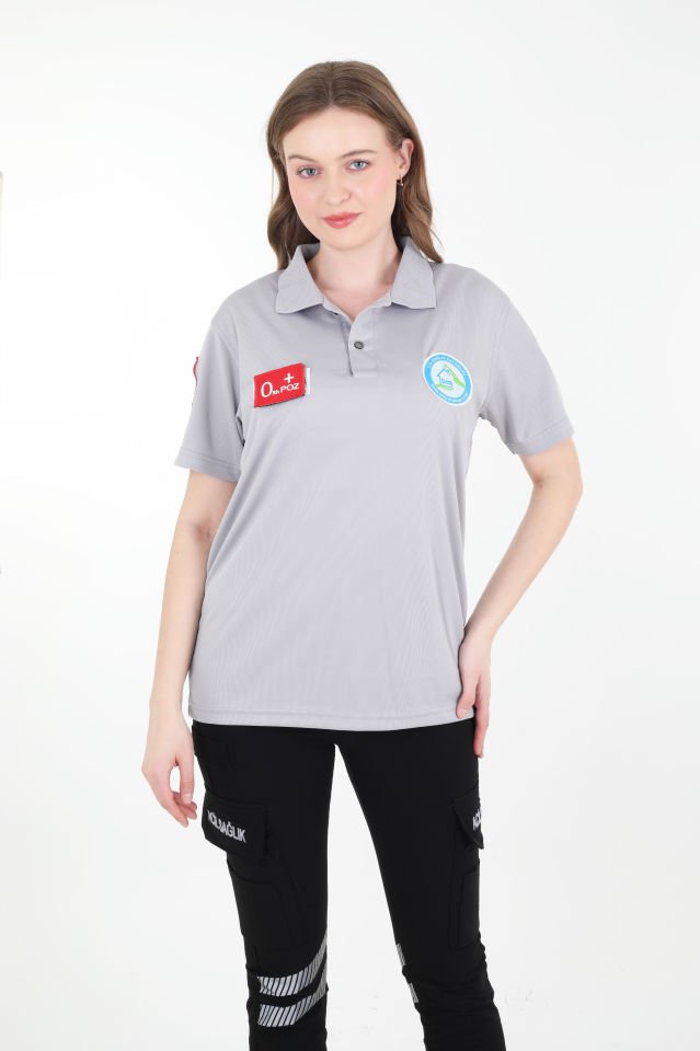 Evde Sağlık Açık Füme Comfort Polo Yaka T-shirt (Unisex-Fileli)