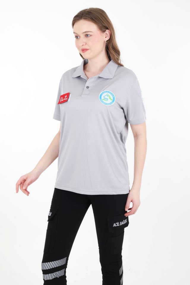 Evde Sağlık Açık Füme Comfort Polo Yaka T-shirt (Unisex-Fileli)