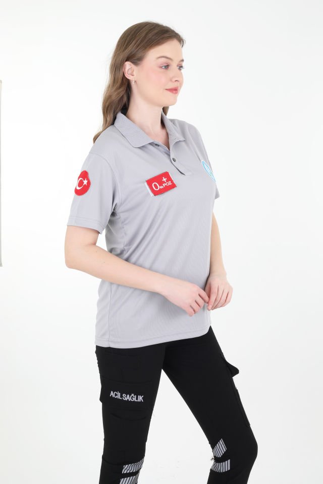 Evde Sağlık Açık Füme Comfort Polo Yaka T-shirt (Unisex-Fileli)