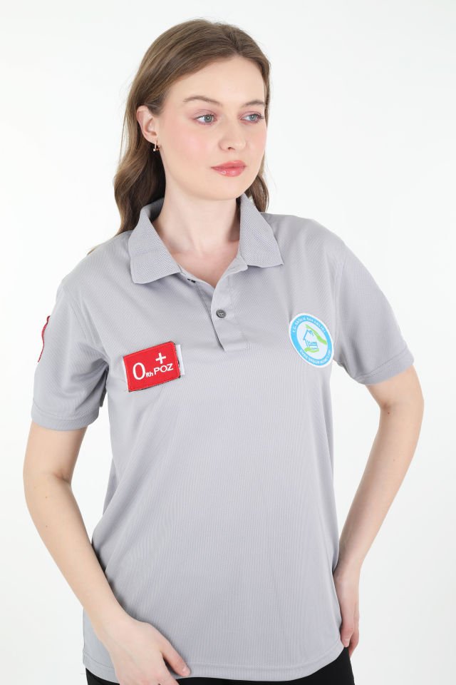 Evde Sağlık Açık Füme Comfort Polo Yaka T-shirt (Unisex-Fileli)