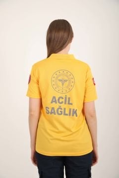 Yeni 112 Acil Sağlık Comfort Polo Yaka Sarı T-shirt (Unisex-Fileli)