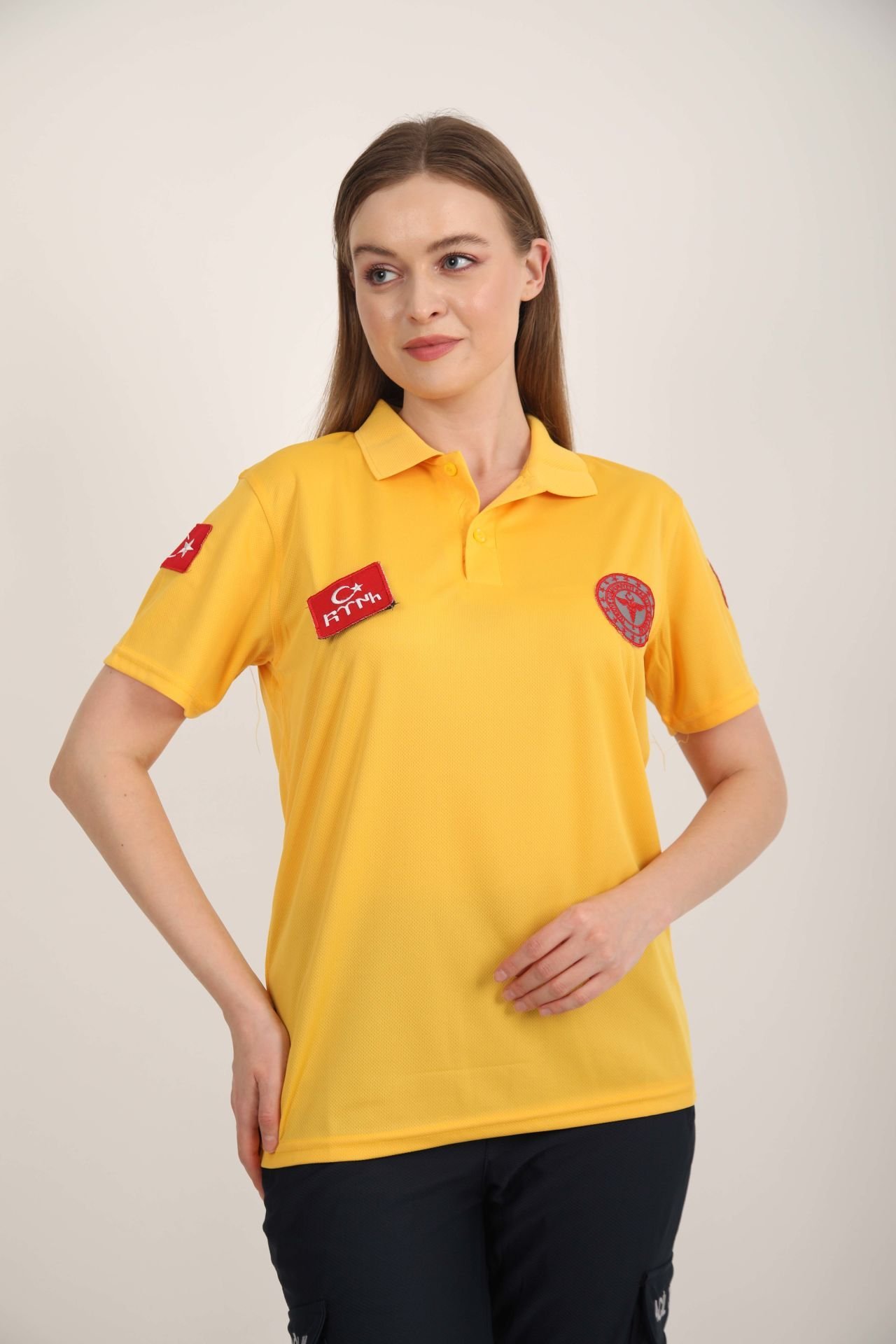 Yeni 112 Acil Sağlık Comfort Polo Yaka Sarı T-shirt (Unisex-Fileli)