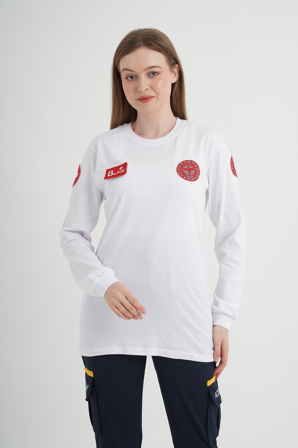 Yeni 112 Acil Sağlık Beyaz Penye Uzun Kollu T-shirt (Unisex)