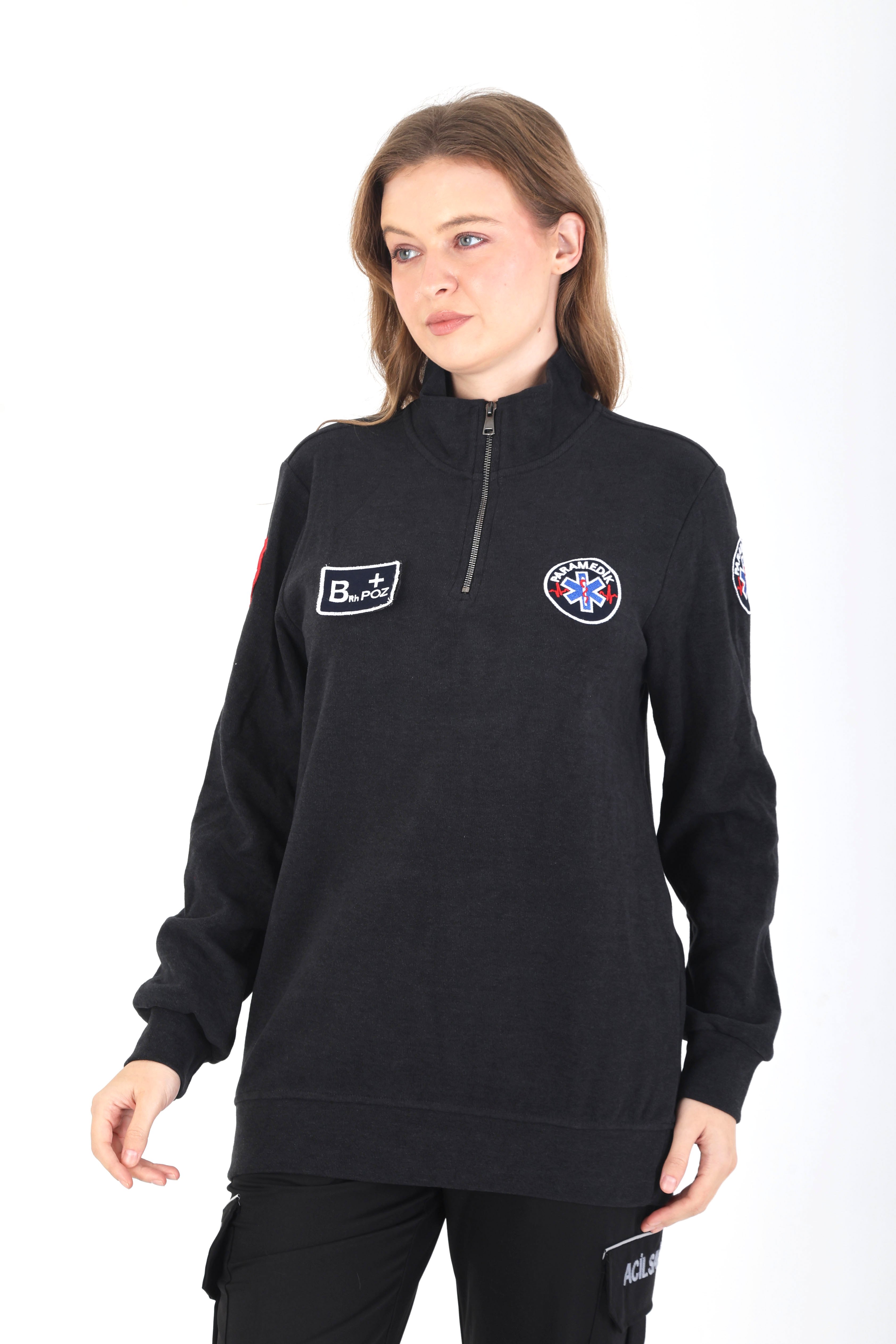 Paramedik Fermuarlı Füme Örme Kumaş Swit (Unisex)