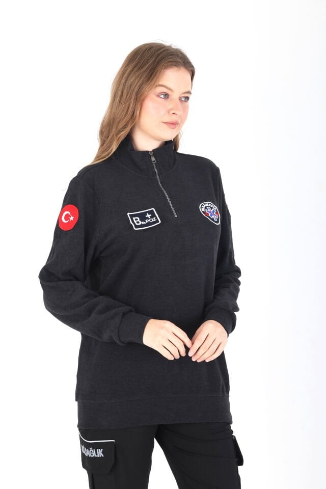 Paramedik Fermuarlı Füme Örme Kumaş Swit (Unisex)