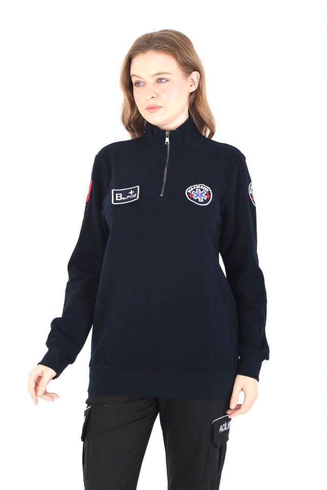 Paramedik Fermuarlı Lacivert Örme Kumaş Swit (Unisex)