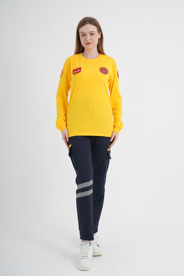Yeni 112 Acil Sağlık Sarı Penye Uzun Kollu T-shirt (Unisex)