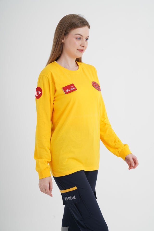 Yeni 112 Acil Sağlık Sarı Penye Uzun Kollu T-shirt (Unisex)