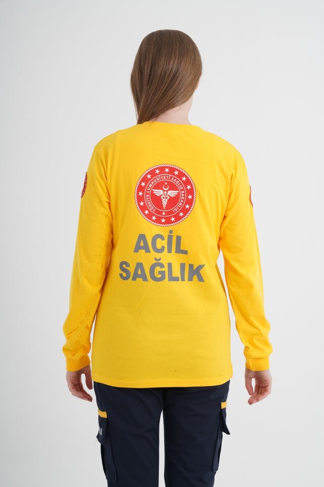 Yeni 112 Acil Sağlık Sarı Penye Uzun Kollu T-shirt (Unisex)