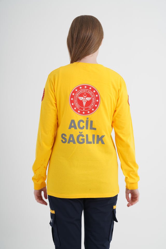 Yeni 112 Acil Sağlık Sarı Penye Uzun Kollu T-shirt (Unisex)