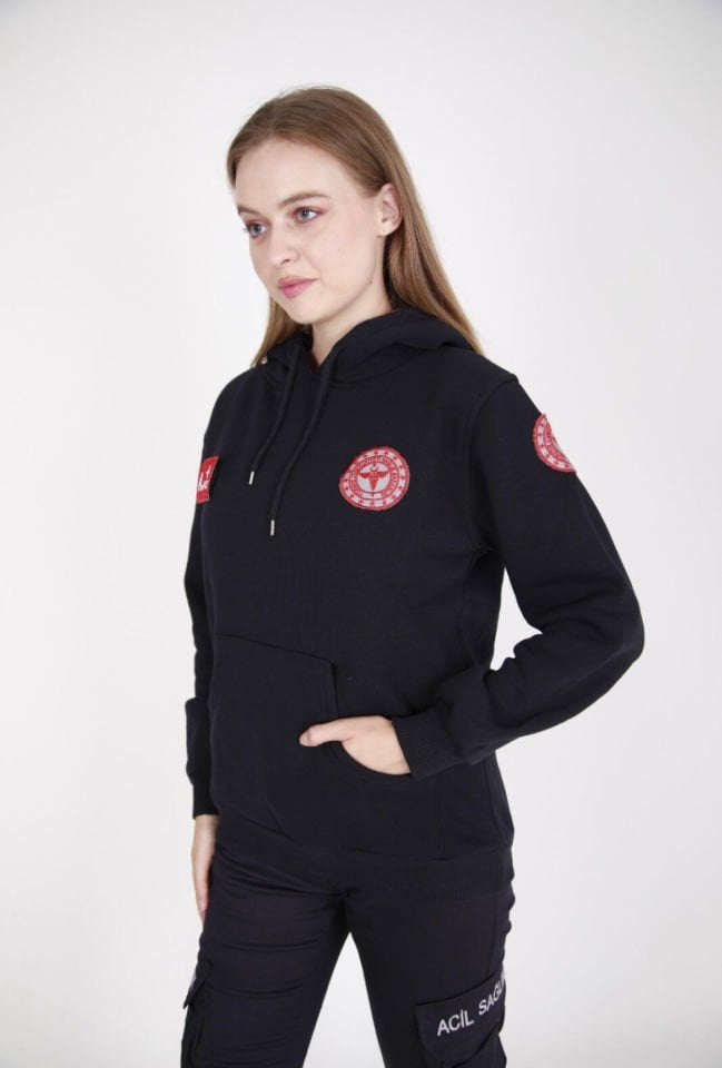 Yeni Evde Sağlık Lacivert Kapşonlu Swit (Unisex)