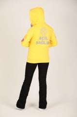 YENİ  Sarı (112)Acil Sağlık Kapşonlu Polar (% 100 PAMUK)