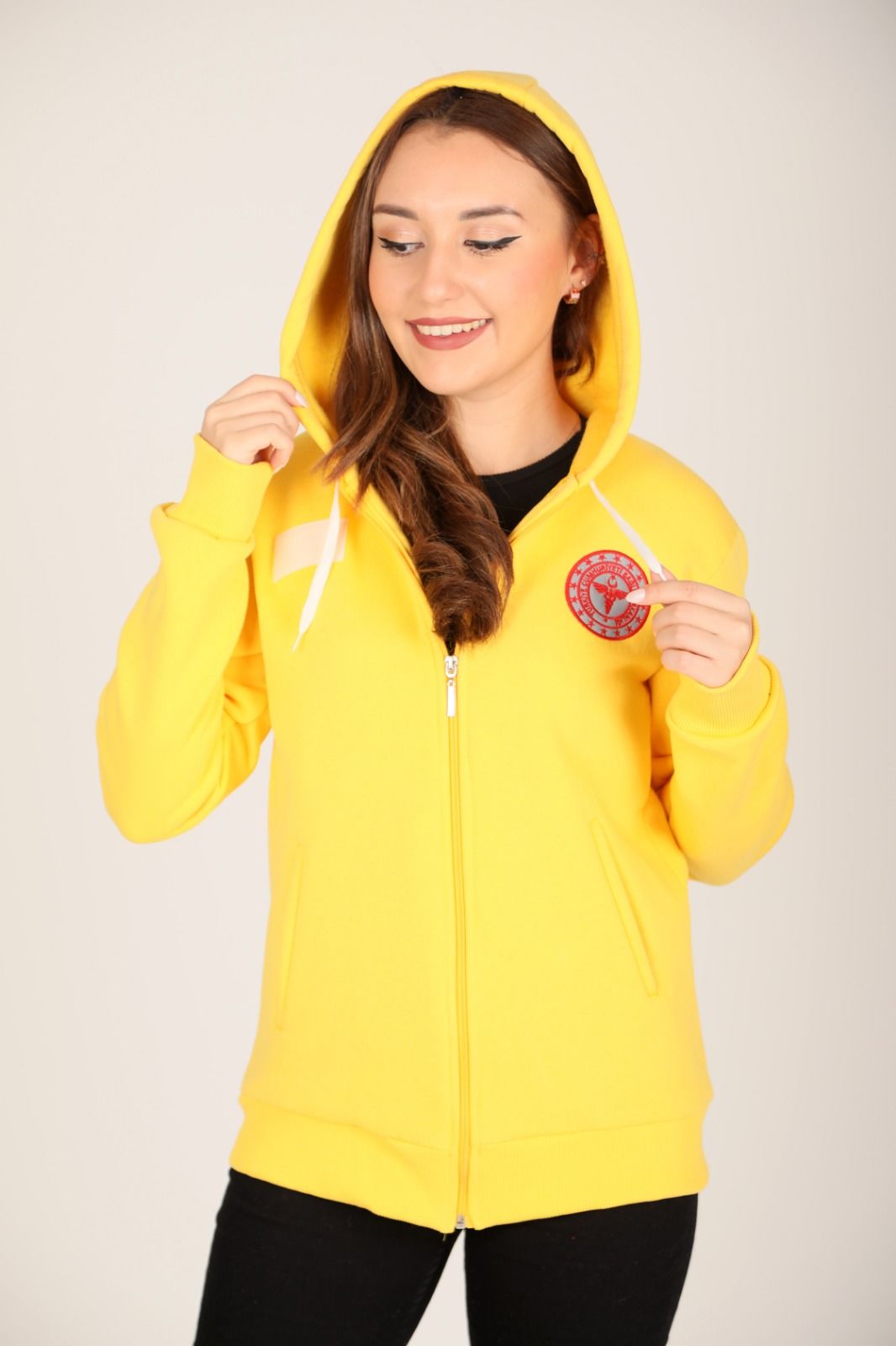 YENİ  Sarı (112)Acil Sağlık Kapşonlu Polar (% 100 PAMUK)