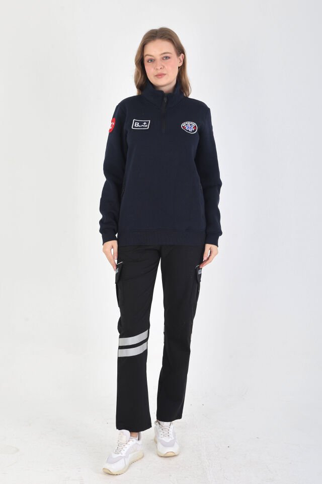 Paramedik Fermuarlı Lacivert 3 İplik Cepli Swit (Unisex)