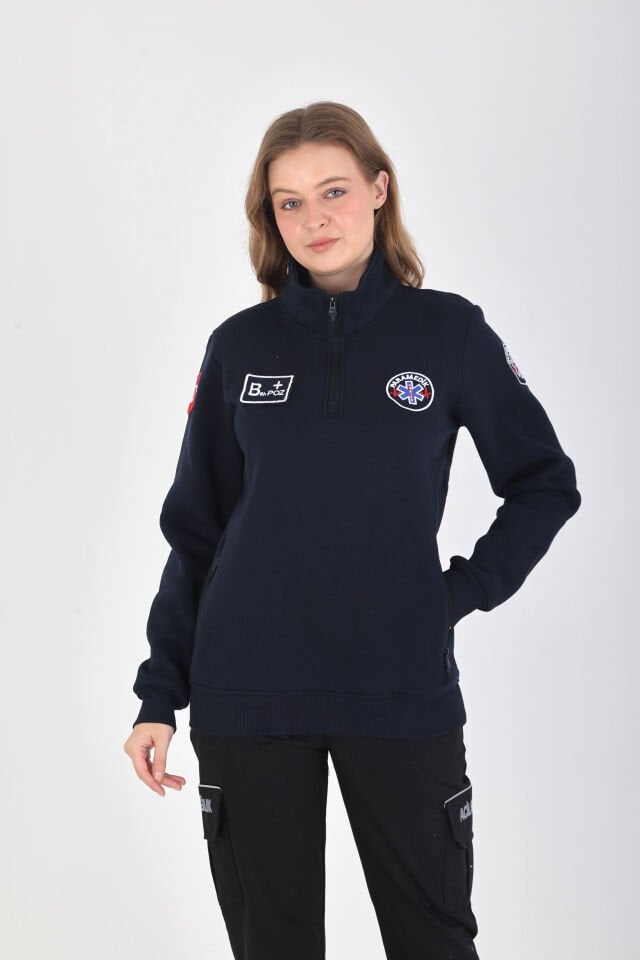 Paramedik Fermuarlı Lacivert 3 İplik Cepli Swit (Unisex)