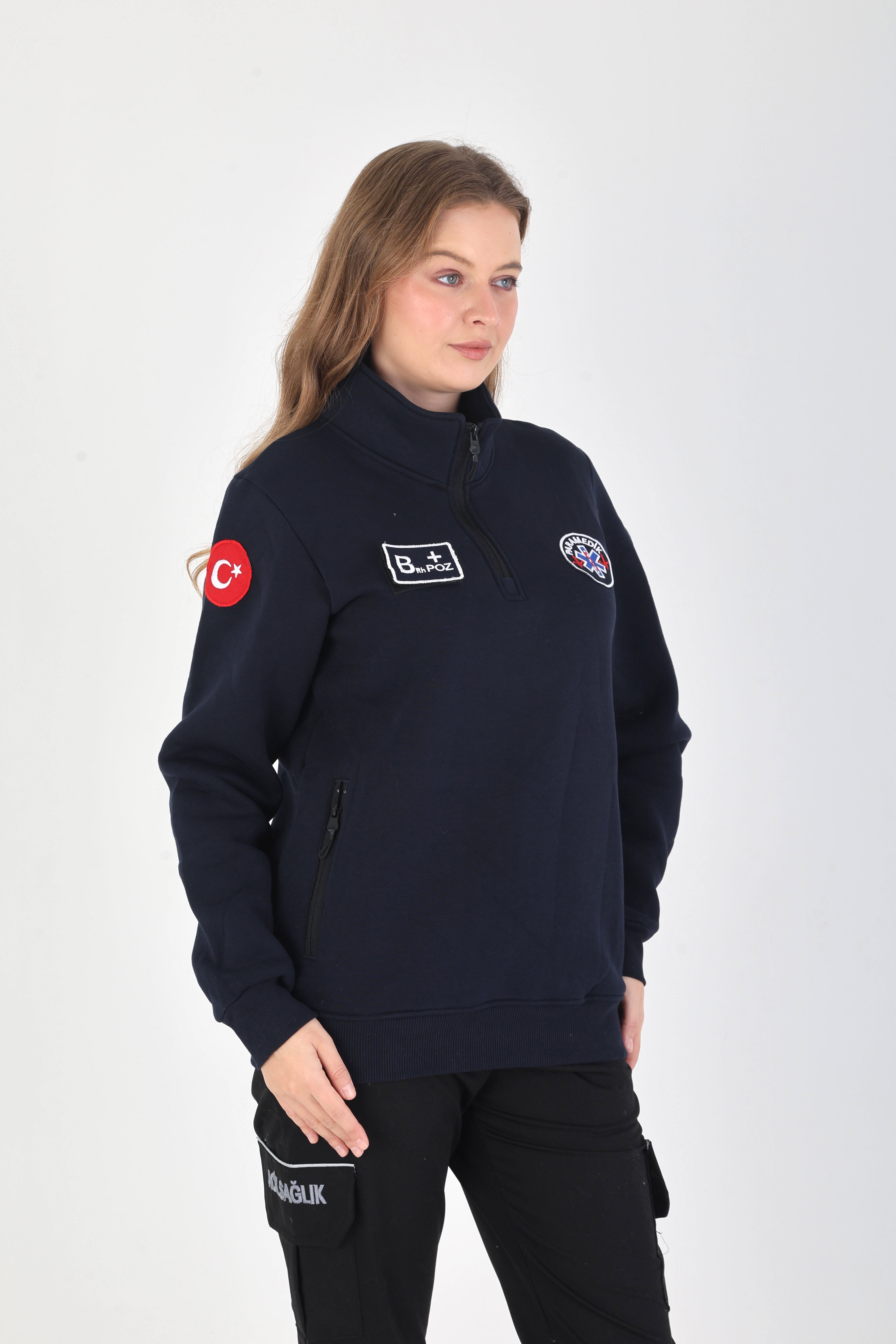 Paramedik Fermuarlı Lacivert 3 İplik Cepli Swit (Unisex)