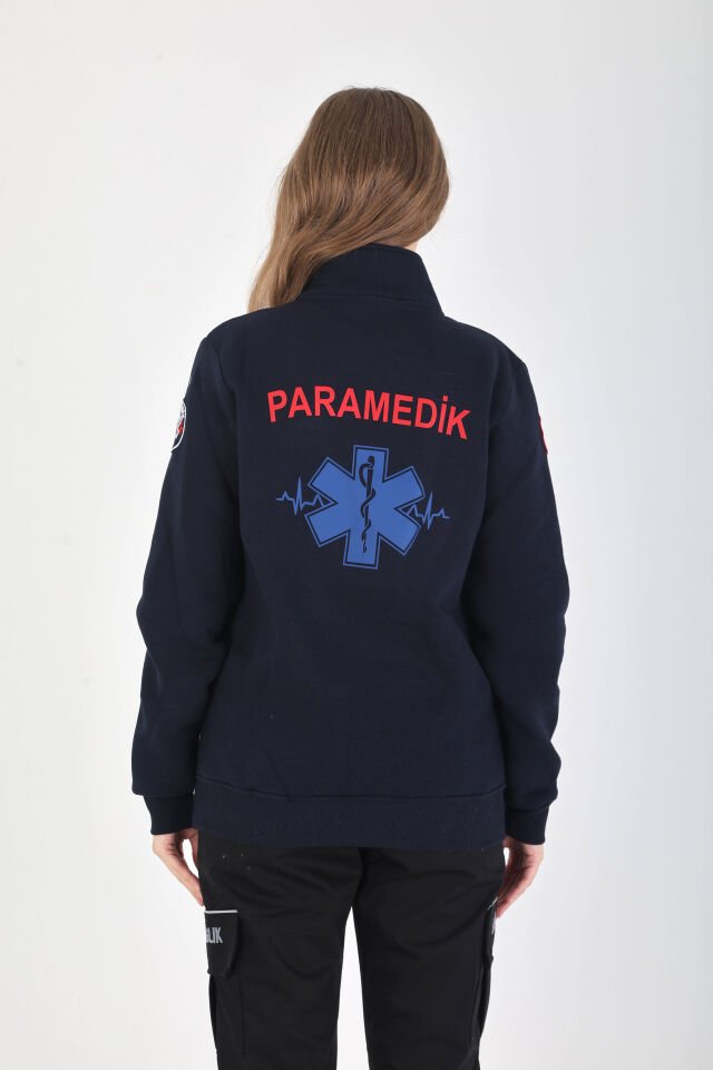 Paramedik Fermuarlı Lacivert 3 İplik Cepli Swit (Unisex)